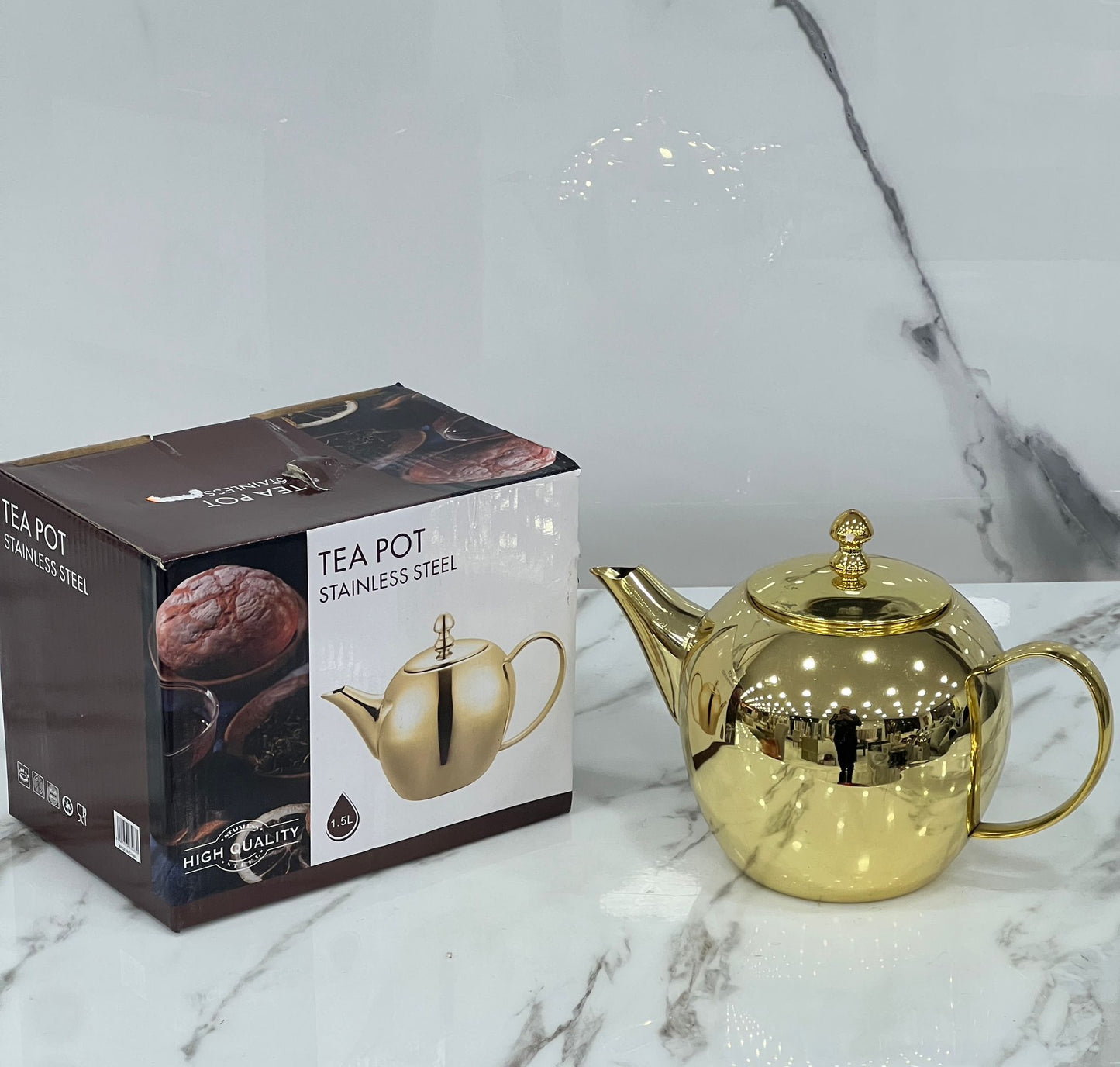 Théière doré en acier inoxydable 1,5 litre