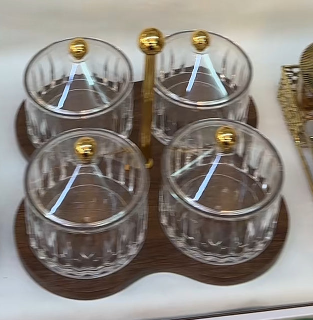 Présentoir 4 compartiments bois/verre