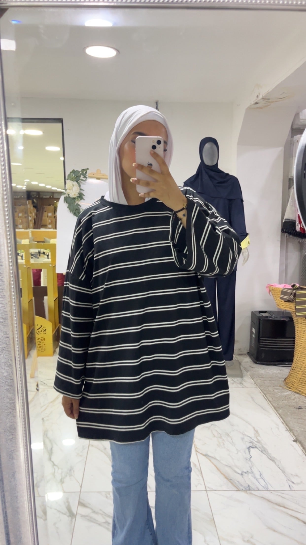 T-shirt Oversize Rayée -  Manches longues ￼